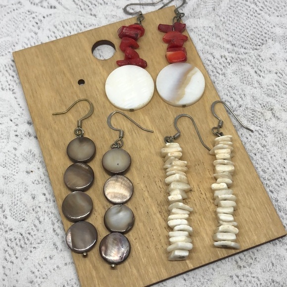 Curated bundle lot 3 boho beach festival statement shell earrings - Picture 1 of 5